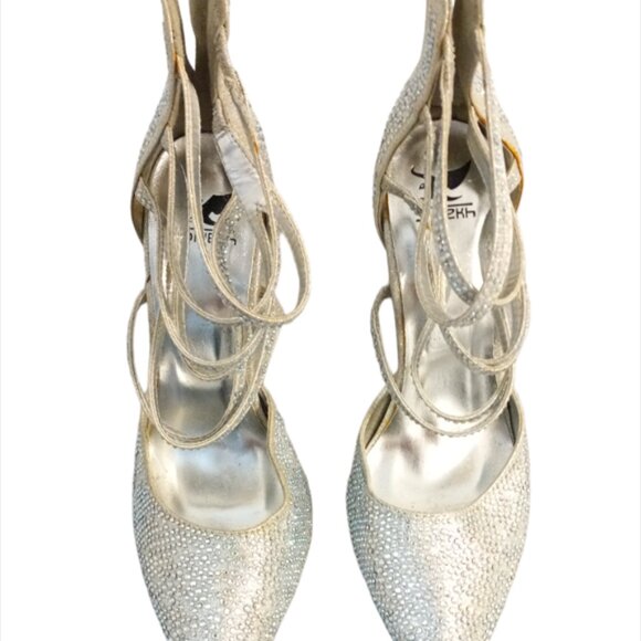 Shiekh Women's Annabelle Silver Shiny Bling Rhinestones Stiletto Heel Size 5.5 - Picture 2 of 11